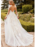 Long Sleeves Ivory Lace Tulle Keyhole Back Sweet Wedding Dress